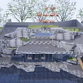 Modern Curved Pergola Design With Wooden Grille Roof Marble Walls And Water Feature