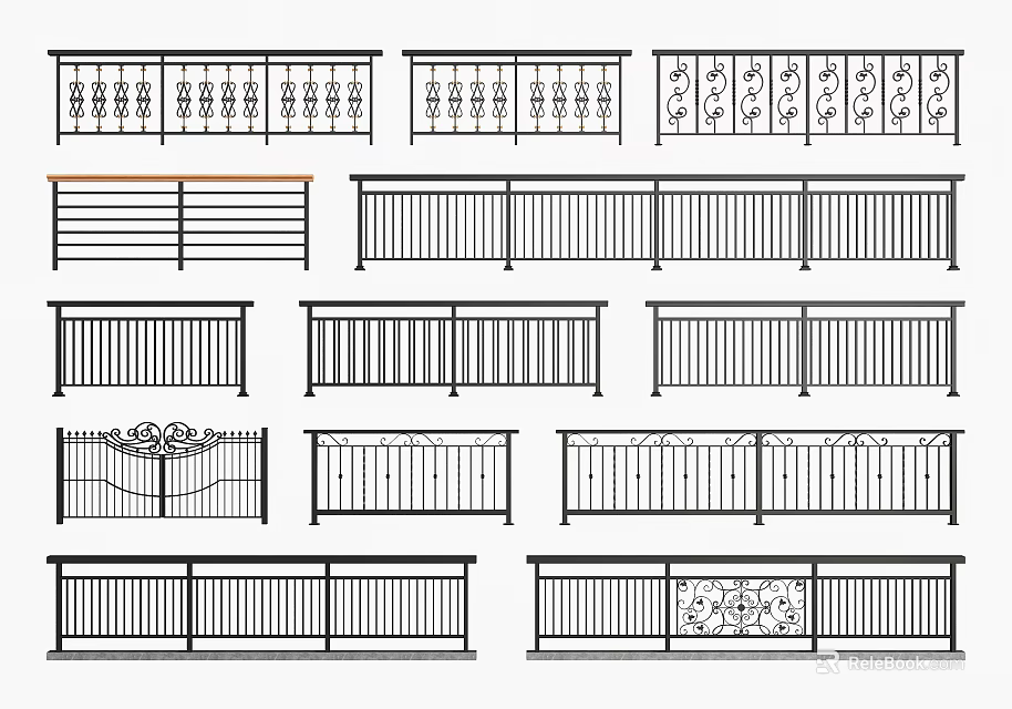 Various Decorative Fence Designs with Ornate Patterns and Styles 3d model 