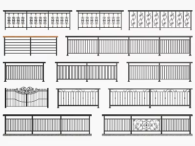 Various Decorative Fence Designs with Ornate Patterns and Styles 3d model