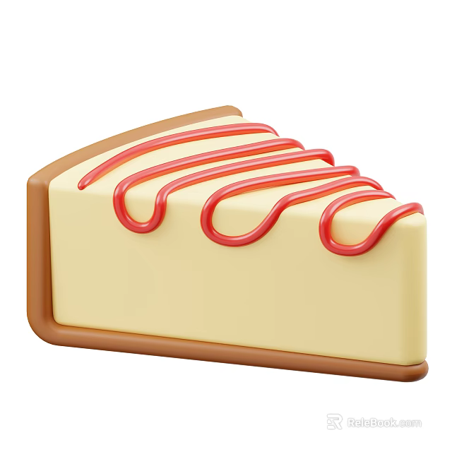 Delicious Creamy Slice of Cheesecake with Red Drizzle and Smooth Texture 3d model 
