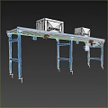 Industrial Roller Conveyor System With Blue Frame And White Plastic Bins