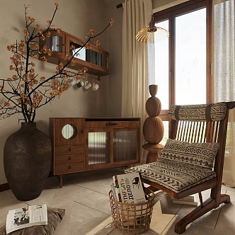 Middle Ancient Leisure Chair Middle Ancient Bucket Cabinet Floriculture Ornaments 3d model