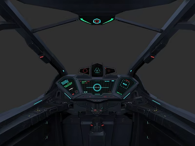 Modern Fighter Jet Cockpit Interior With Digital Dashboard And Green Indicators 3d model