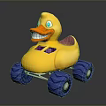 Yellow Rubber Duck Shaped Toy Car With Blue Large Wheels And Playful Design