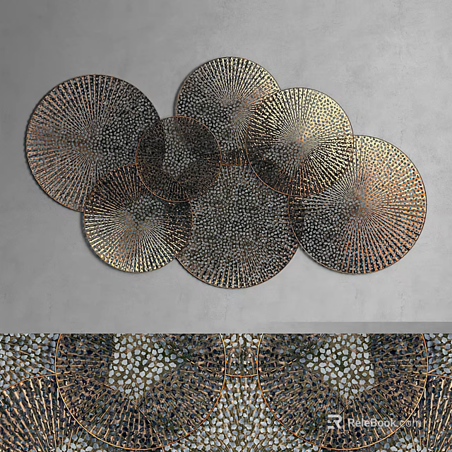 Set of Circular Metal Textured Wall Decor With Intricate Patterns 3d model 