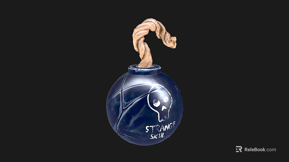 Blue Skull Themed Bomb With Rope Fuse And Stunning Skull Design 3d model 