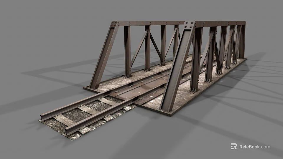 Railroad Bridge Metal Truss Structure With Rail Tracks And Steel Framing 3d model 
