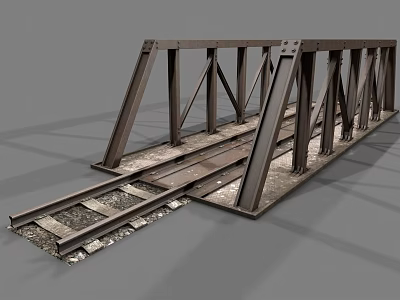 Railroad Bridge Metal Truss Structure With Rail Tracks And Steel Framing 3d model