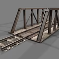Railroad Bridge Metal Truss Structure With Rail Tracks And Steel Framing