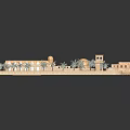 Traditional Ancient Architecture Model Featuring Dome Courtyard Palm Trees And Arched Structures 3d model