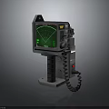 Retro Handheld Radar Device Featuring Green Display Screen And Coiled Cable 3d model