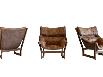 Modern Brown Leather Leisure Chair With Wooden Frame Shown In Multiple Angles 3d model
