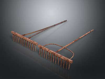 Antique Rustic Metal Rakes As Vintage Farm Tools With Weathered Finish 3d model
