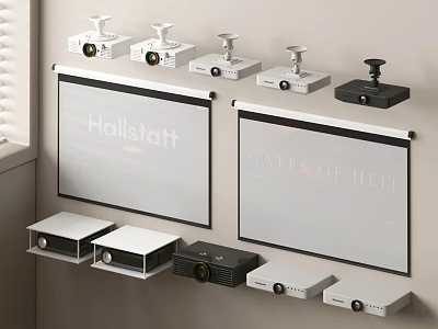 Projector and Monitoring Devices With Wall Mounted Screens And Ceiling Mounted Units 3d model