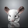 White Mouse Head with Pink Ears Black Eyes Pink Nose and Reflection on Gray Background