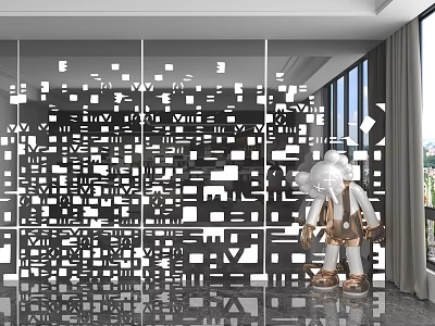 Modern Feature Wall With Hollow Alphabet Geometric Pattern And Decorative Sculpture 3d model