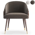 Light Gray Upholstered Accent Chair With Dark Wood Armrests And Gold Leg Accents