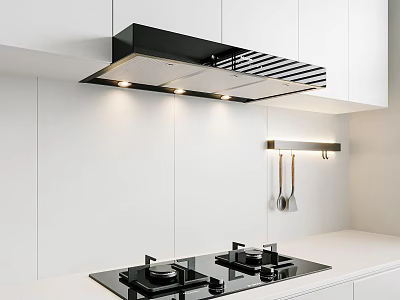 Modern Kitchen Interior With White Cabinets Range Hood And Stove 3d model