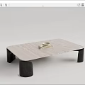Rectangular and Round Coffee Tables Featuring Light Dark Surfaces Dark Legs and Decorative Tabletop Items 3d model