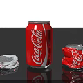 Red Coca-Cola Beverage with Intact Can and Crushed Aluminum Cans