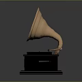 Vintage Gramophone Design With Copper Horn Black Base And Turntable