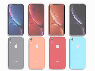 Multiple iPhone Smartphones In Various Colors With Front Display Design 3d model
