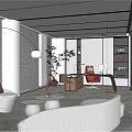 Modern Office Reception Area Interior With White Sofa Curved Design Floor Lamp And Green Plant