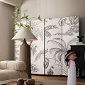 Modern Living Room Interior With White Sofa Black Cabinet Chandelier Green Plant And Easel