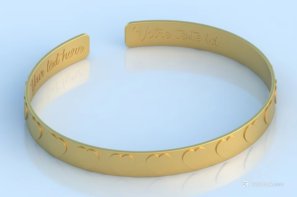 Unique Stylish Gold Bracelet With Engraved Messages And Heart Shaped Designs 3d model 
