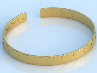 Unique Stylish Gold Bracelet With Engraved Messages And Heart Shaped Designs 3d model