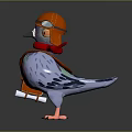 Cartoon Flying Bird Wearing Red Helmet Red Scarf Brown Backpack Purple Green Feathers Orange Claws