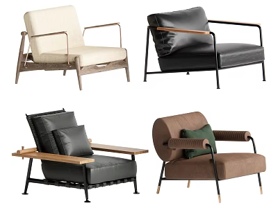 Modern Leisure Chairs With Wooden Metal Frames Fabric Leather Upholstery Designs 3d model