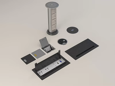 Modern Switch Panel With Vertical Socket Tower Open Cover And Circular Lids 3d model