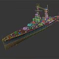 Detailed Dark Blue Warship Model With Red Deck And Tall Masts