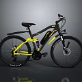 Electric Mountain Bike With Black And Yellow Frame Large Wheels And Battery