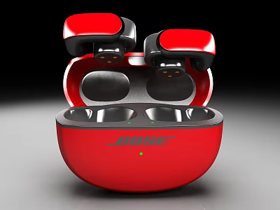 Bose Red Wireless Earbuds With Open Charging Case And Modern Design 3d model