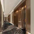 Modern Hotel Corridor Interior With Wooden Walls Patterned Carpet Lighting And Decorative Accents