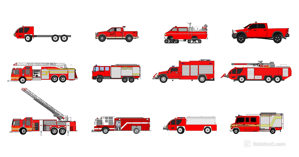 Red Utility Vehicles Featuring Fire Trucks Tow Trucks And Emergency Rescue Models 3d model 