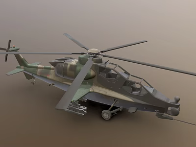 Detailed Military Attack Helicopter With Camouflage Paint Rotors Weapon Systems And Cockpit 3d model