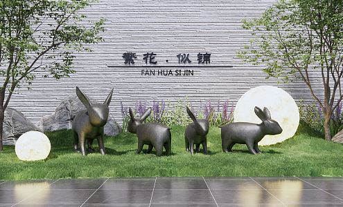 Modern city sculpture sketch moon rabbit sculpture park sculpture landscape tree stone 3d model