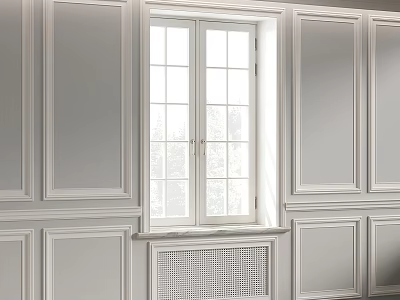 Modern Elegant Casement Window With White Frame In Paneled Wall Interior Design 3d model