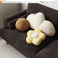 Soft Decorative Pillows In Cloud Flower And Round Shapes On Brown Sofa 3d model