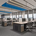 Modern Public Office Space With Corridor Blue Carpet Wooden Walls Green Plants And TV Screen