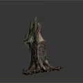 Natural Tree Stump With Rough Bark Broken Parts And Exposed Roots