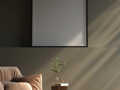 Modern Minimalist Living Room With Brown Sofa Side Table Plant Decor 3d model
