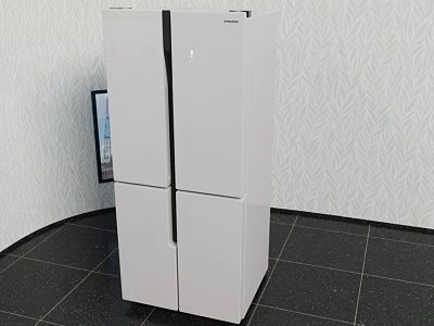 White French Door Refrigerator Freezer With Modern Design In Showroom 3d model
