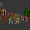 Vintage Storage Cabinets Collection With Red Green Wooden Drawer Units And Tall Cabinets