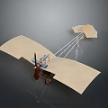 Vintage Biplane Flying Machine Model With Wooden Frame Fabric Wings And Propeller
