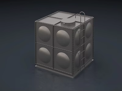 Industrial Equipment Metal Cube Structure With Circular Panels And Ladder 3d model