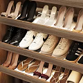 Modern Wooden Shoe Cabinet With Multiple Shelves For Various Shoes And Storage Baskets